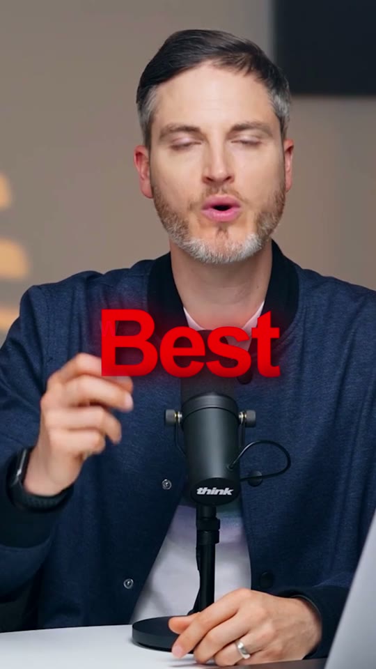 Creator talking about YouTube titles with bold red kinetic text